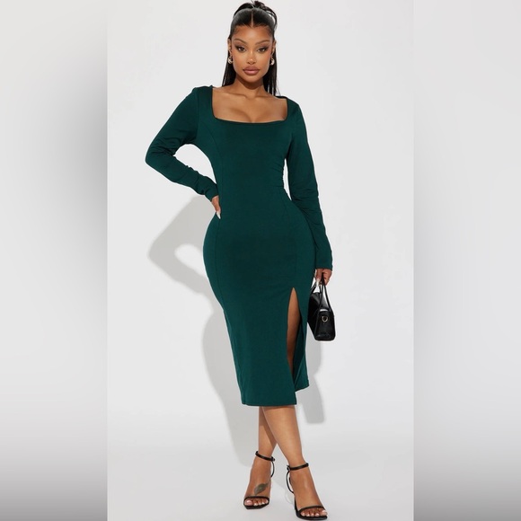 Fashion Nova Dresses & Skirts - Elegant Green Long Sleeve Dress- Size L